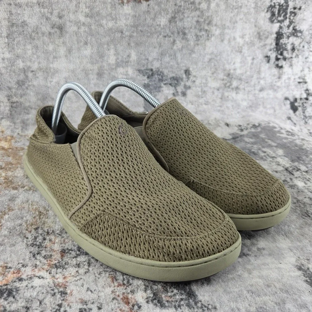OluKai Shoes Nohea Mesh Men 9.5 Brown Slip On Drop Heel Loafer Casual Resortwear